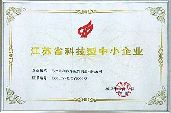 润凯汽配被评为江苏省科技型中小企业